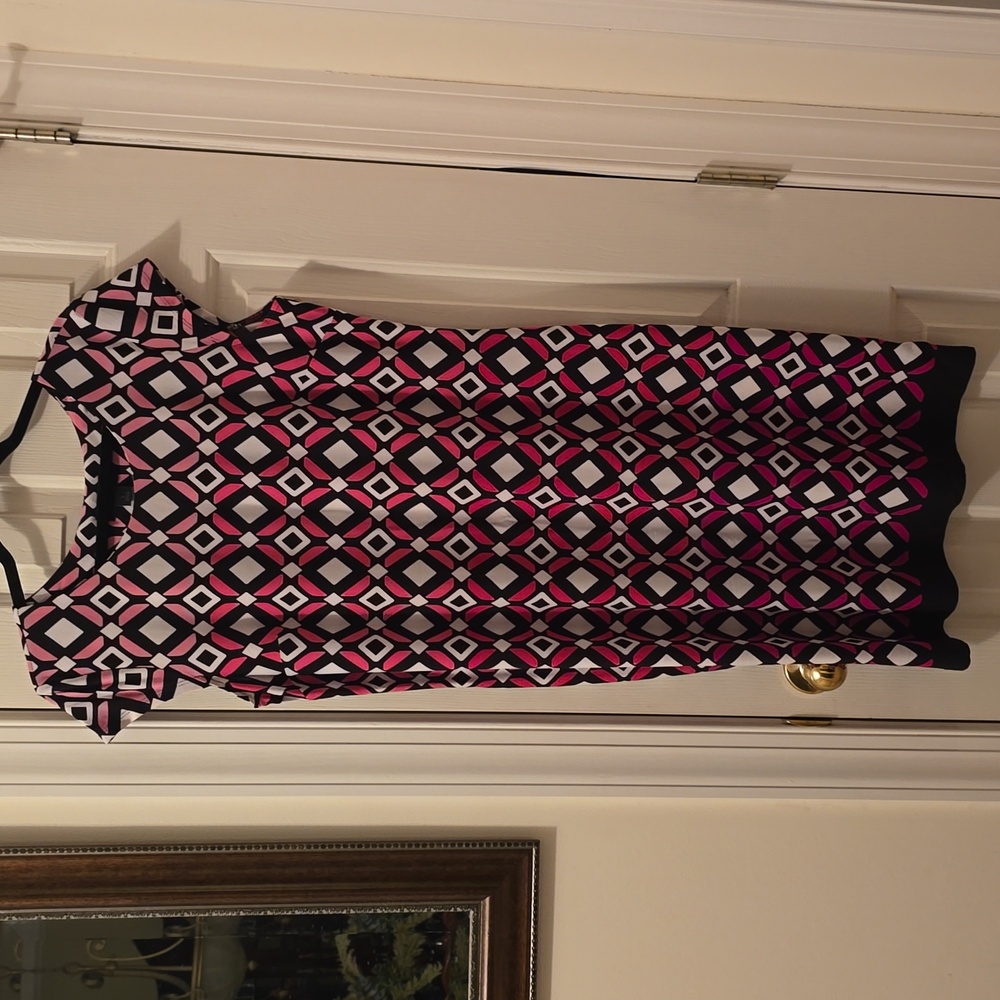 LIZ CLAIBORNE WOMENS BLACK & PINK SYMMETRICAL SMALL CAP SLEEVES DRESS SIZE LARGE